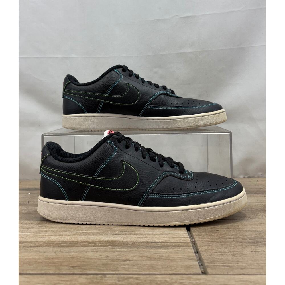 Nike Court Vision Low Premium Black Turquoise Lime‎ Green Sneakers Men's 8